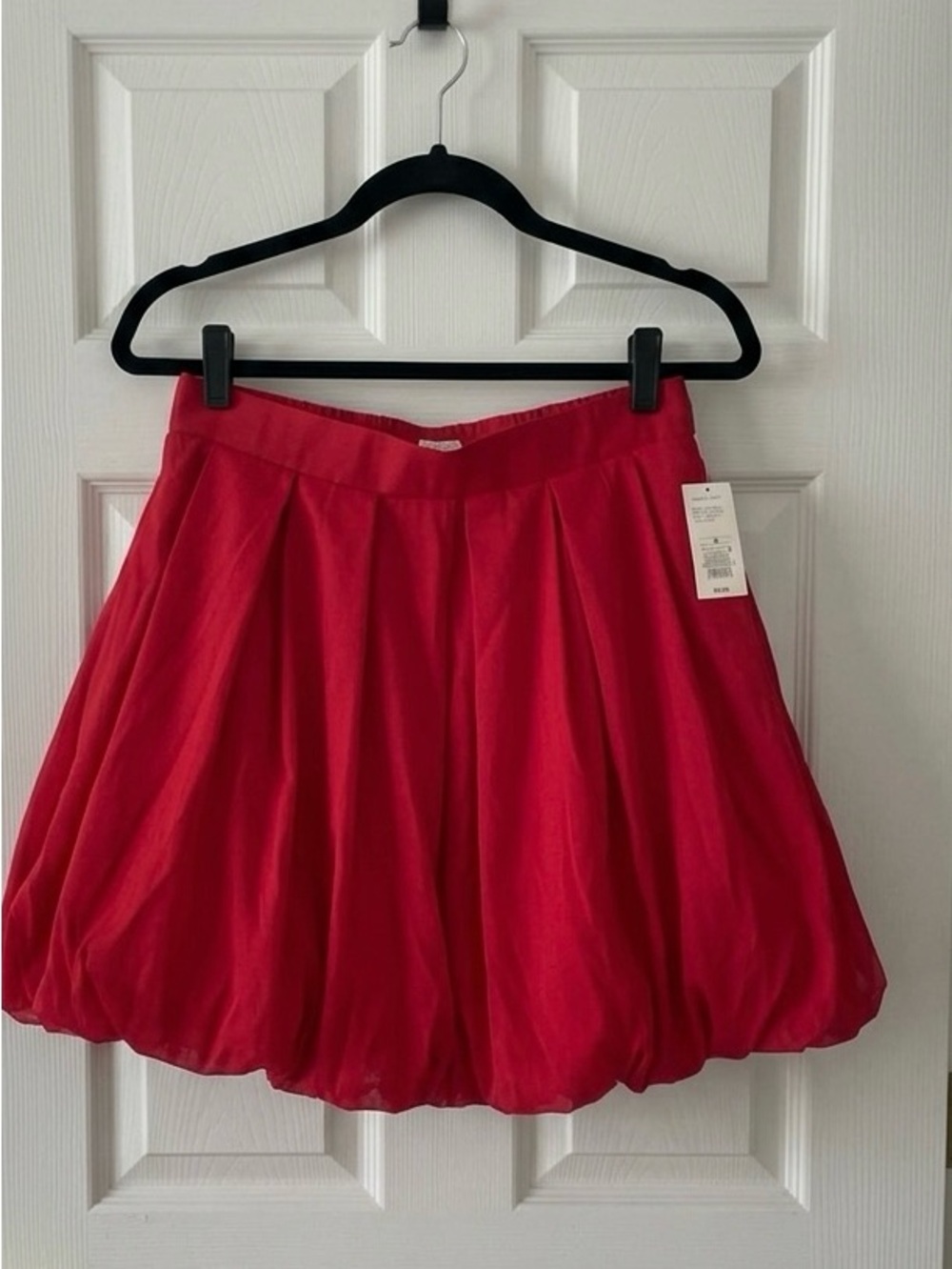A New Day Red Pleated Mini Bubble Skirt | High-Waisted Elastic Waist Casual Volu